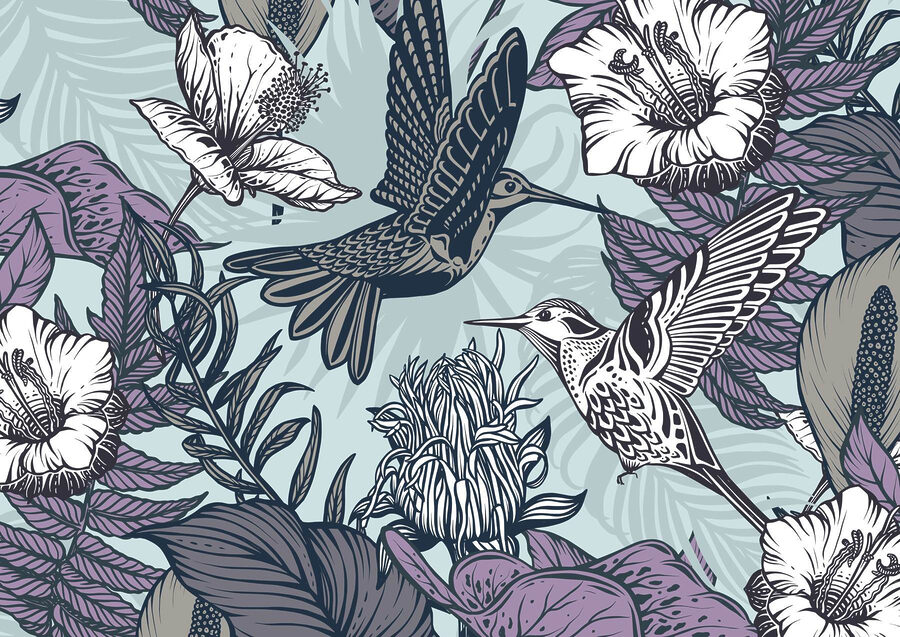 Pájaro volando junto a flores