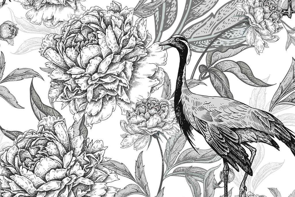 Pájaro y flores sobre fondo blanco Pájaro y flores sobre fondo blanco