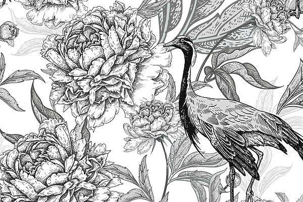 Pájaro y flores sobre fondo blanco Pájaro y flores sobre fondo blanco