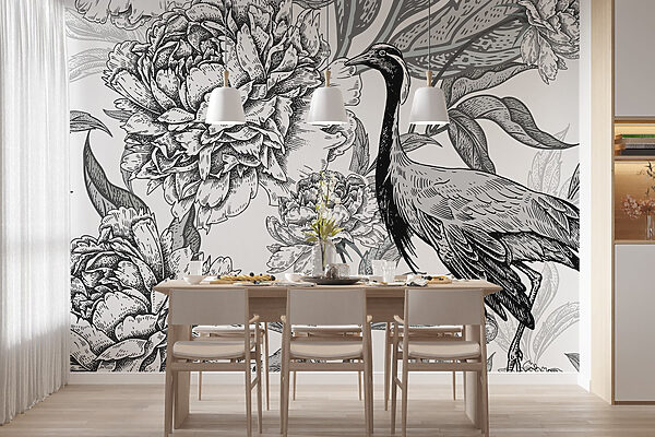 Pájaro y flores sobre fondo blanco Pájaro y flores sobre fondo blanco
