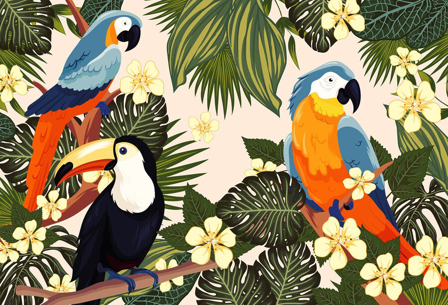 Grupo de pájaros en la rama de un árbol