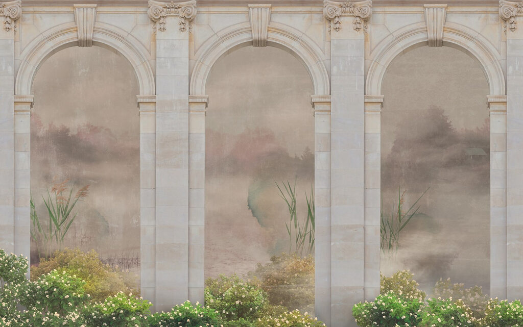 Arcos de piedra con plantas y arbustos Arcos de piedra con plantas y arbustos
