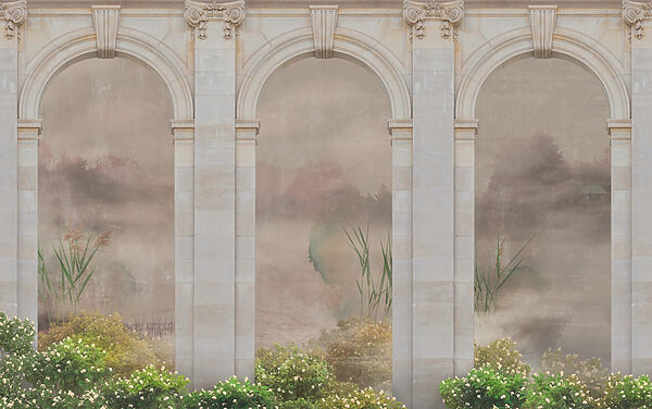 Arcos de piedra con plantas y arbustos Arcos de piedra con plantas y arbustos