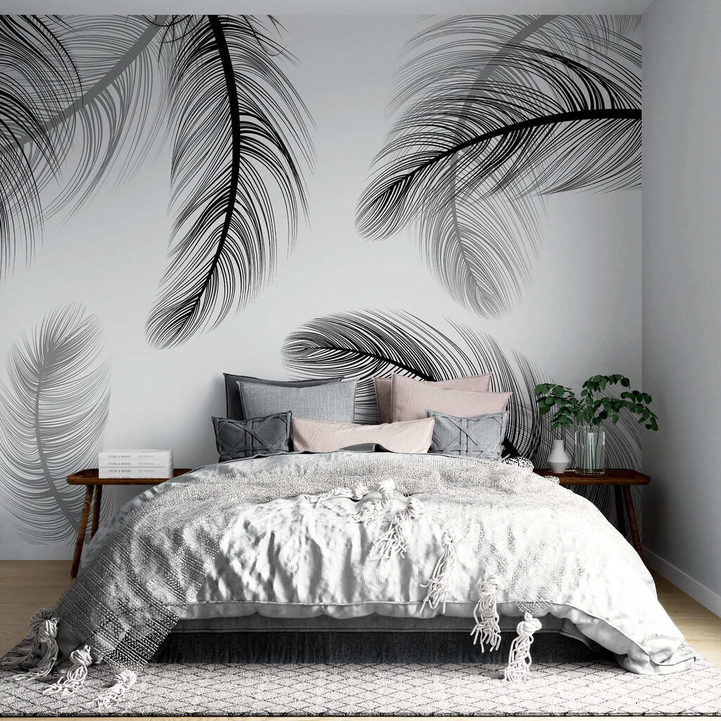 Group of black and white feathers Group of black and white feathers