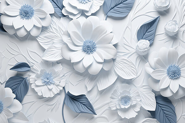 Flores y hojas blancas y azules Flores y hojas blancas y azules