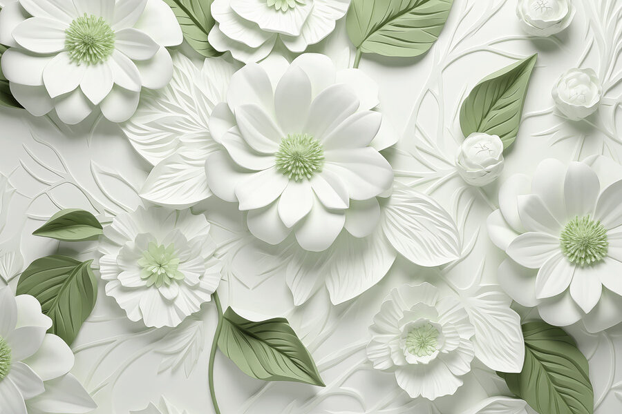 Flores y hojas blancas y verdes