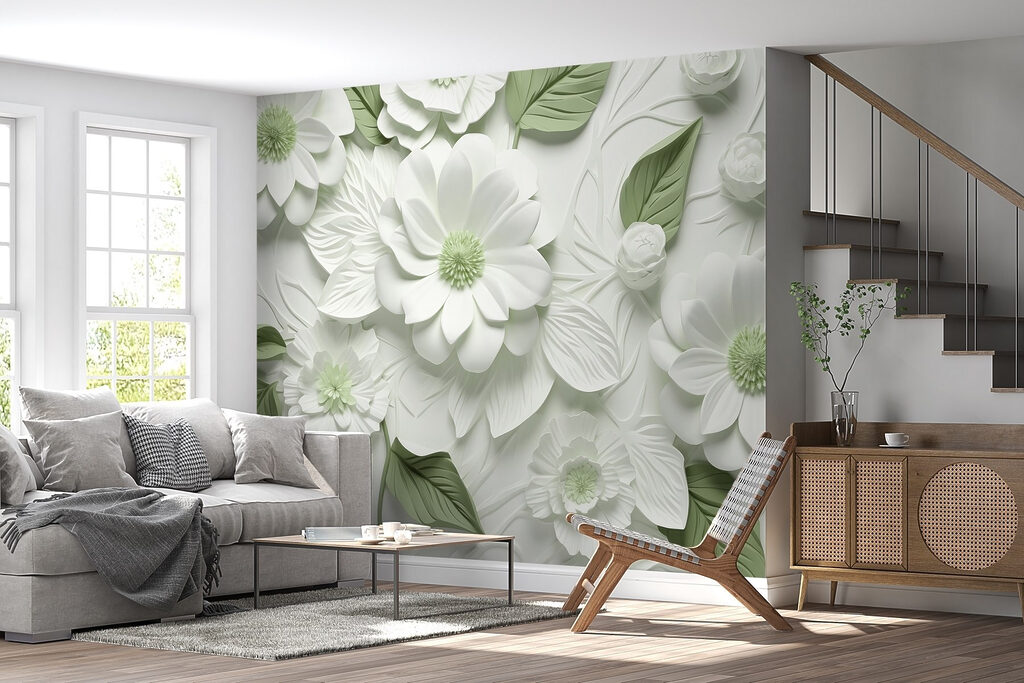 White and green flowers and leaves
