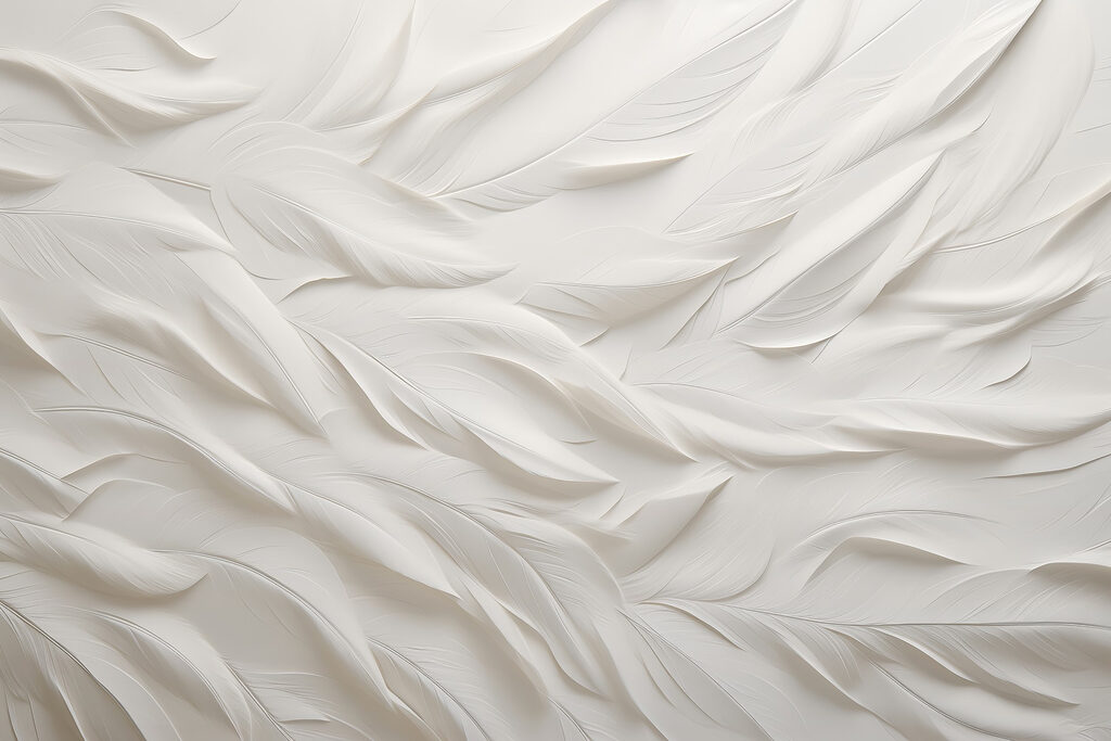 Motivo de plumas blancas sobre una superficie blanca Motivo de plumas blancas sobre una superficie blanca