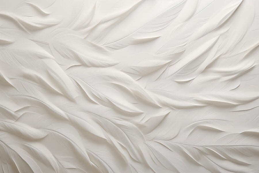Motivo de plumas blancas sobre una superficie blanca Motivo de plumas blancas sobre una superficie blanca