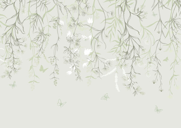 Serene botanical illustration with butterflies