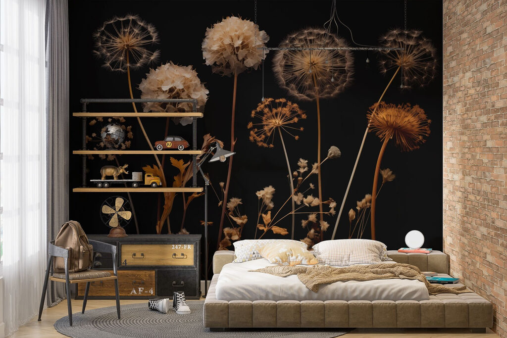 Group of dandelions on stems