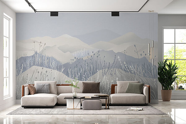Pintura de un paisaje con montañas y hierba Pintura de un paisaje con montañas y hierba