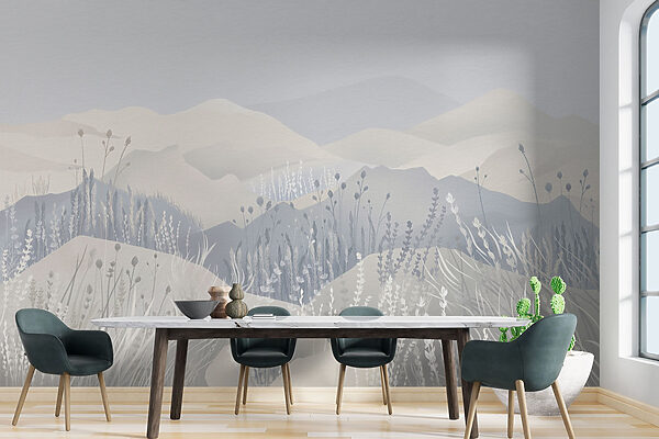 Pintura de un paisaje con montañas y hierba Pintura de un paisaje con montañas y hierba