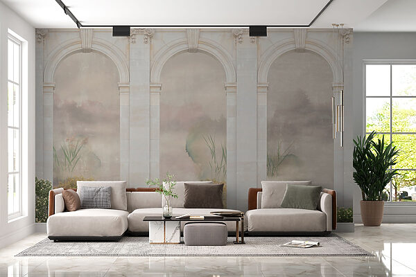 Papel pintado con arco de piedra y plantas Papel pintado con arco de piedra y plantas