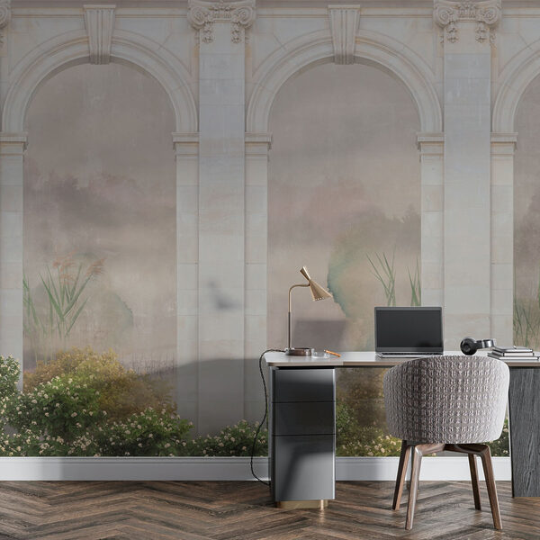 Papel pintado con arco de piedra y plantas Papel pintado con arco de piedra y plantas