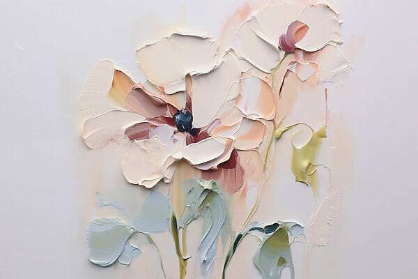 Painting of flowers on a white surface Painting of flowers on a white surface