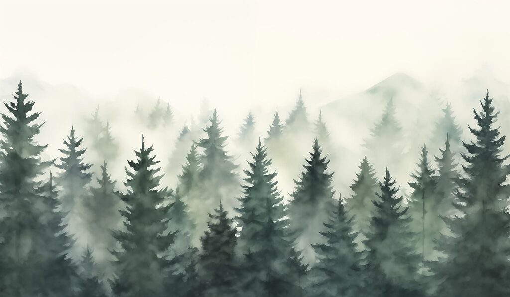 Group of trees in the fog