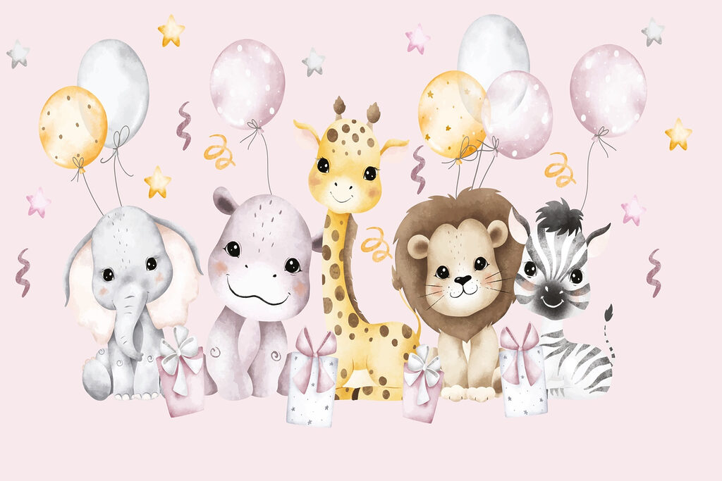 Grupo de animales con globos Grupo de animales con globos
