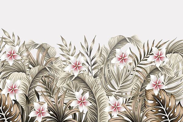 Follaje tropical con detalles florales Follaje tropical con detalles florales