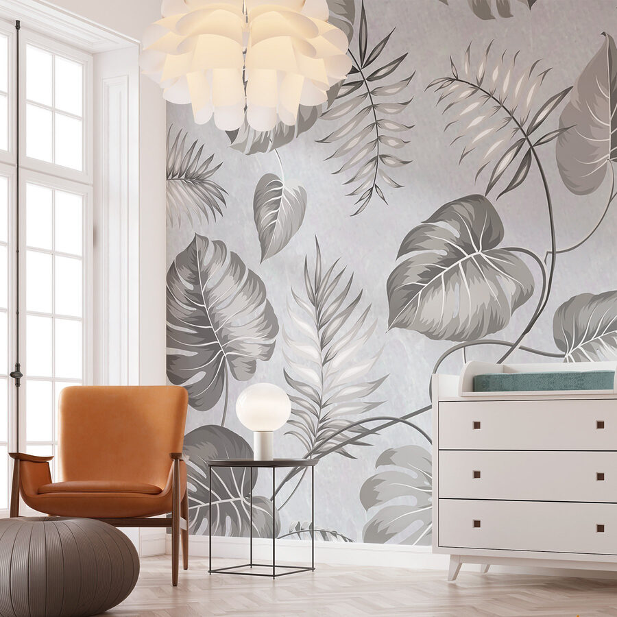 Motivo floral gris y blanco
