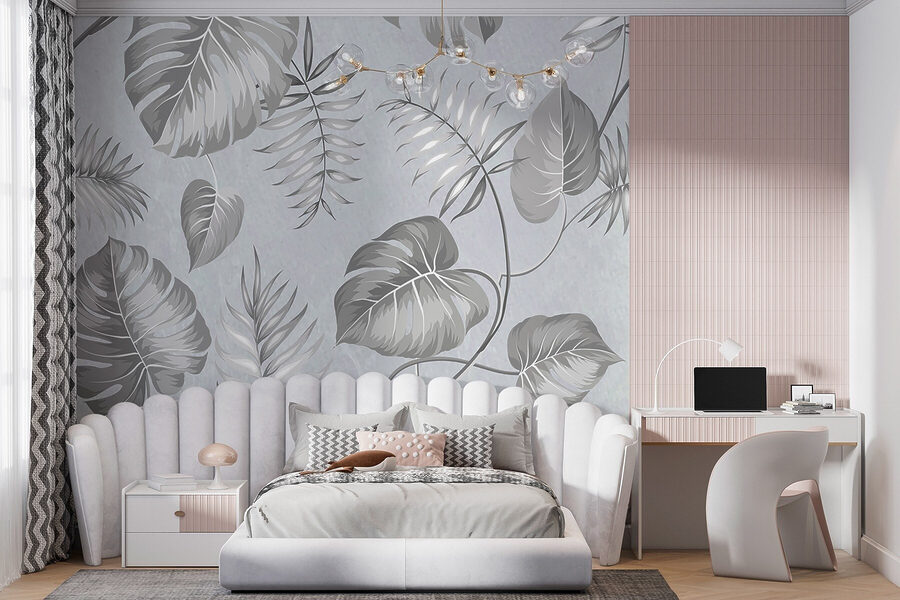 Motivo floral gris y blanco
