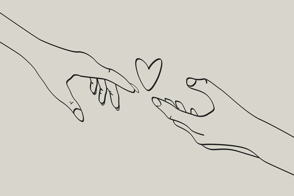 Dibujo de dos manos tocando un corazón Dibujo de dos manos tocando un corazón