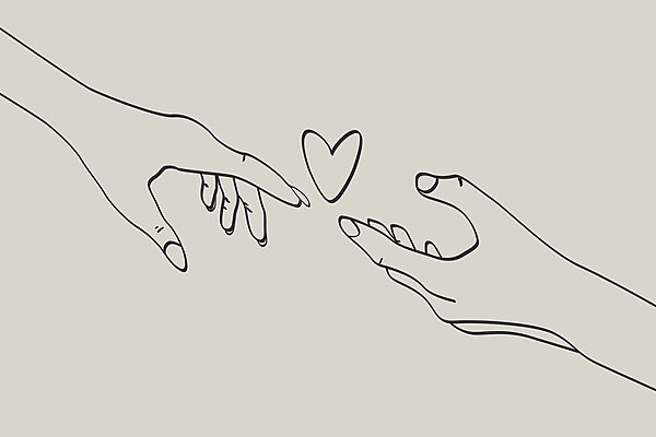 Dibujo de dos manos tocando un corazón Dibujo de dos manos tocando un corazón