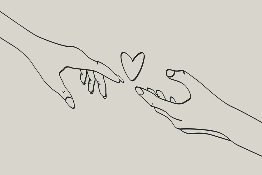 Dibujo de dos manos tocando un corazón