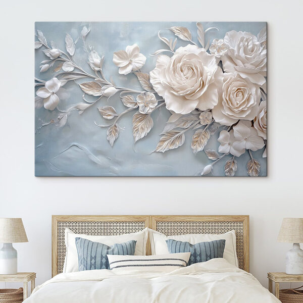 Cuadros Flores y hojas blancas sobre un fondo azul (SKU: s41858) Cuadros Cuadros Flores y hojas blancas sobre un fondo azul (SKU: s41858)