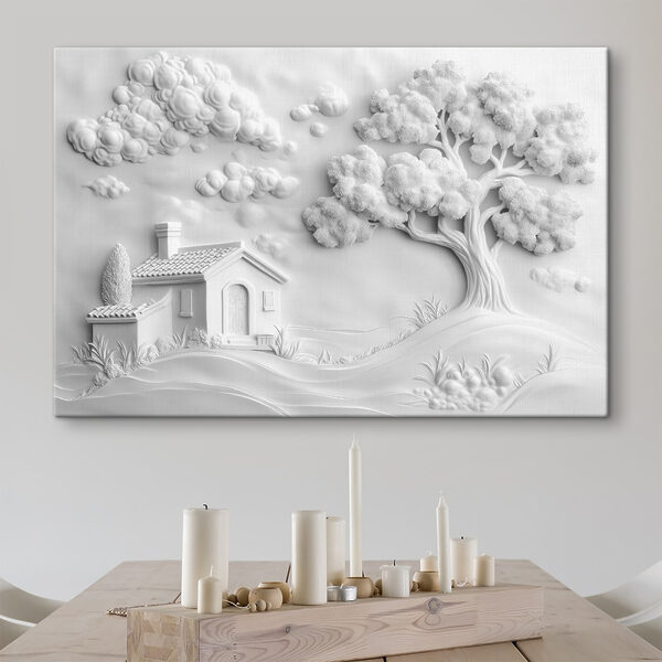 Cuadros Cuadro blanco con una casa y un árbol (SKU: s41878) Cuadros Cuadros Cuadro blanco con una casa y un árbol (SKU: s41878)