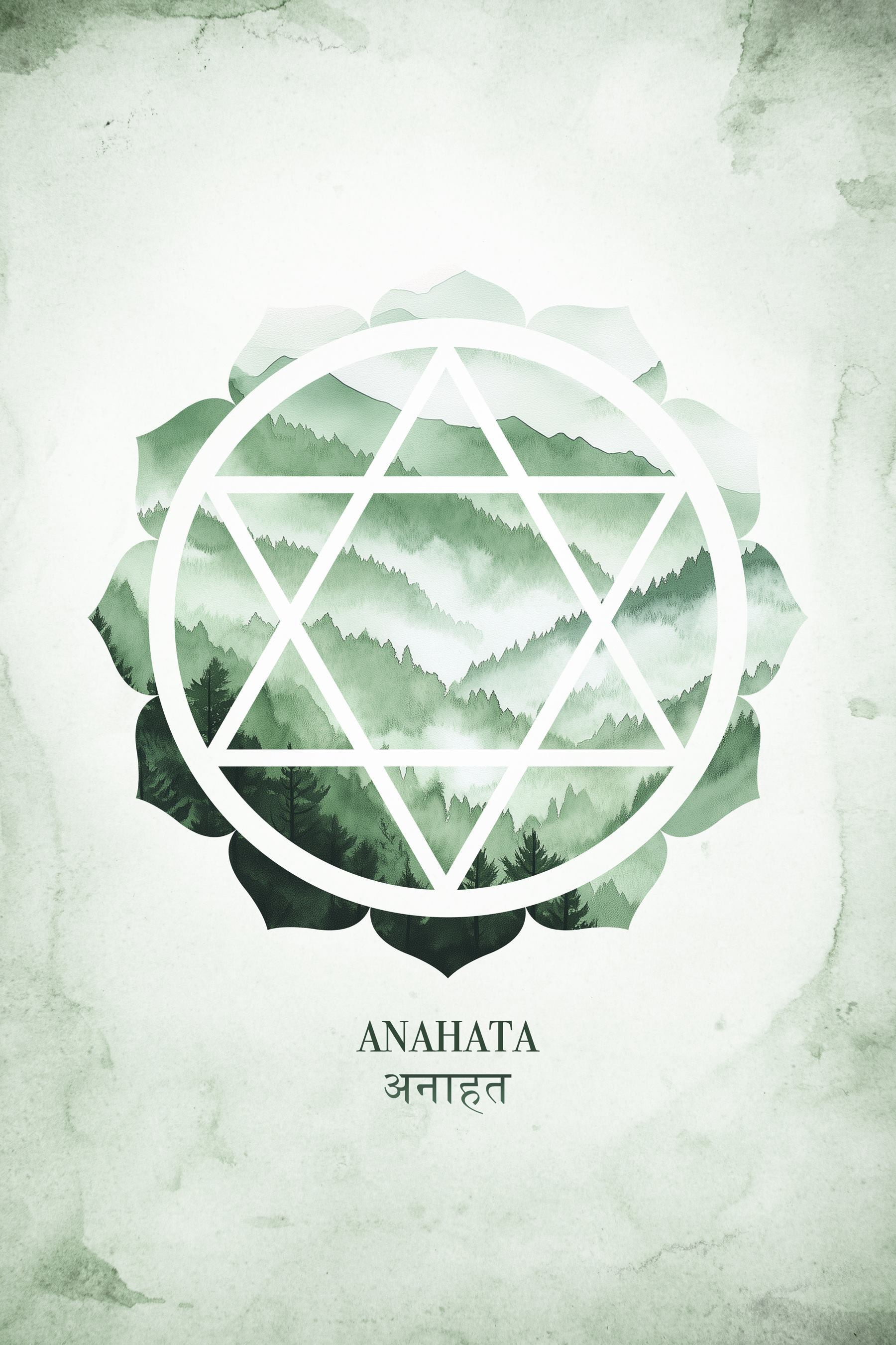 Green and white symbol with mountains in the background