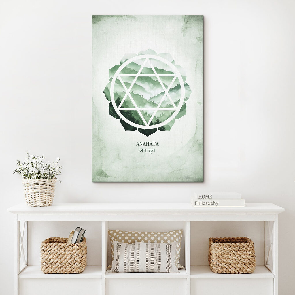 Green and white symbol with mountains in the background