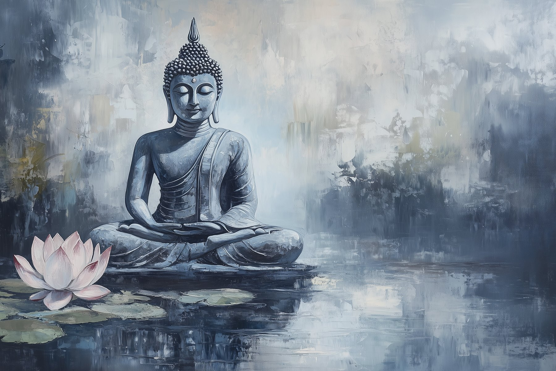 Painting of a statue in the water