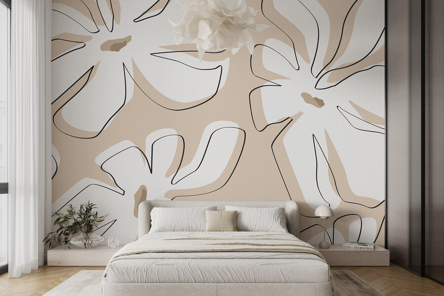 Fotomurales Estampado de flores sobre fondo beige