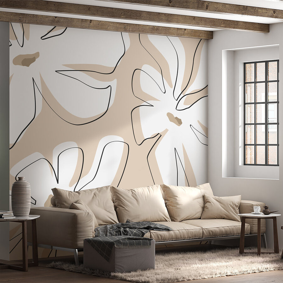 Fotomurales Estampado de flores sobre fondo beige - Imagen 2