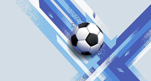 Balón de fútbol sobre fondo azul y blanco Balón de fútbol sobre fondo azul y blanco