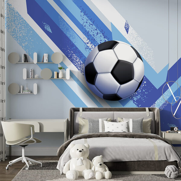 Balón de fútbol sobre fondo azul y blanco Balón de fútbol sobre fondo azul y blanco