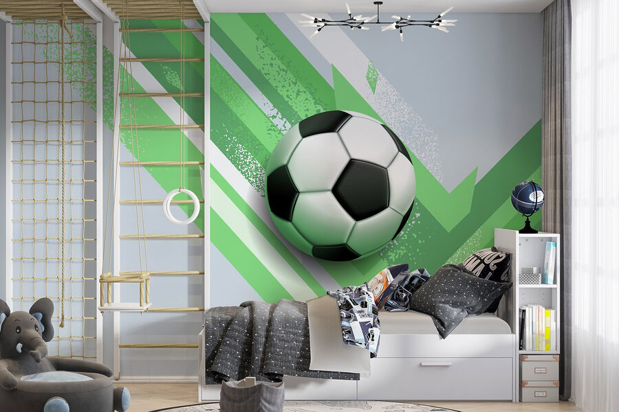 Balón de fútbol sobre fondo verde y blanco