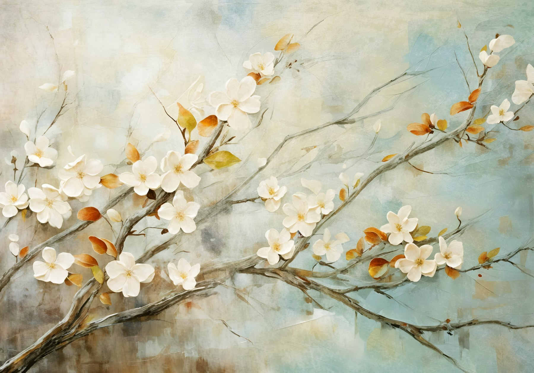 Painting of a branch with white flowers Painting of a branch with white flowers