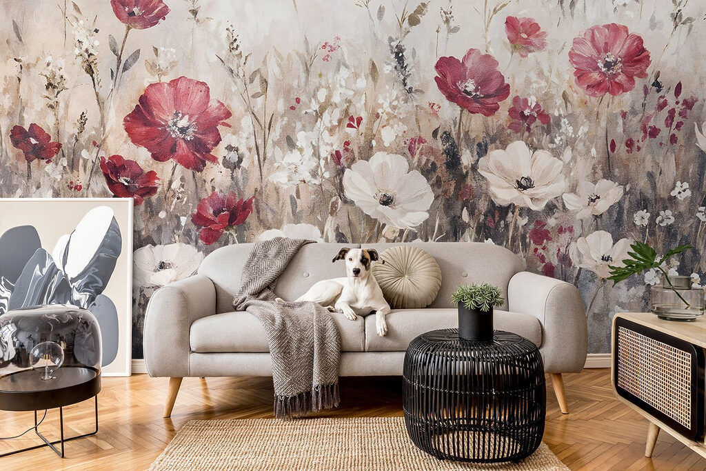 Painting of flowers in a field Painting of flowers in a field