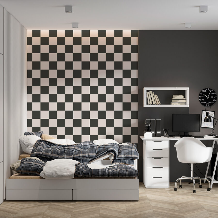 Diseño a cuadros en blanco y negro