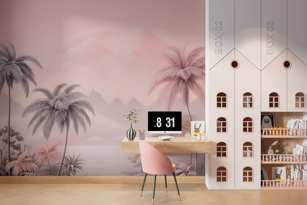 Landscape with palm trees and mountains