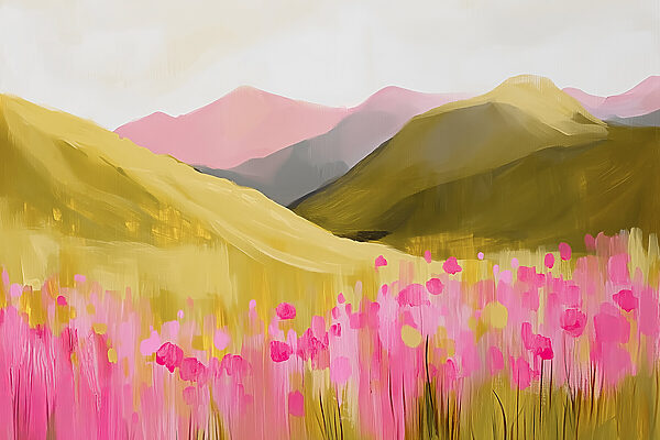Pintura de un campo de flores rosas Pintura de un campo de flores rosas