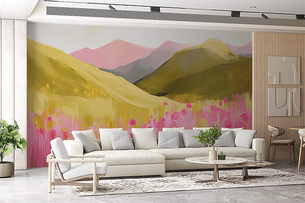 Pintura de un campo de flores rosas Pintura de un campo de flores rosas