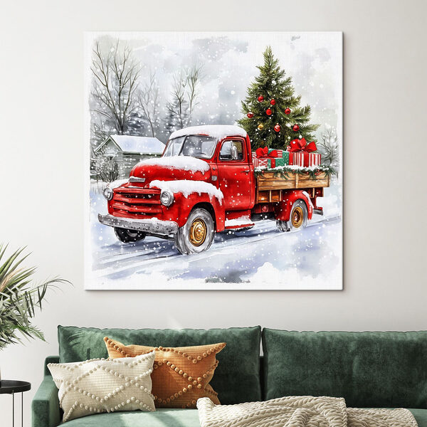 Cuadros Cuadros Camión rojo con un árbol de Navidad en la parte trasera (SKU: s41968)