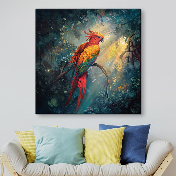 Cuadros Un pájaro de colores posado en una rama en el bosque (SKU: s41970) Cuadros Cuadros Un pájaro de colores posado en una rama en el bosque (SKU: s41970)