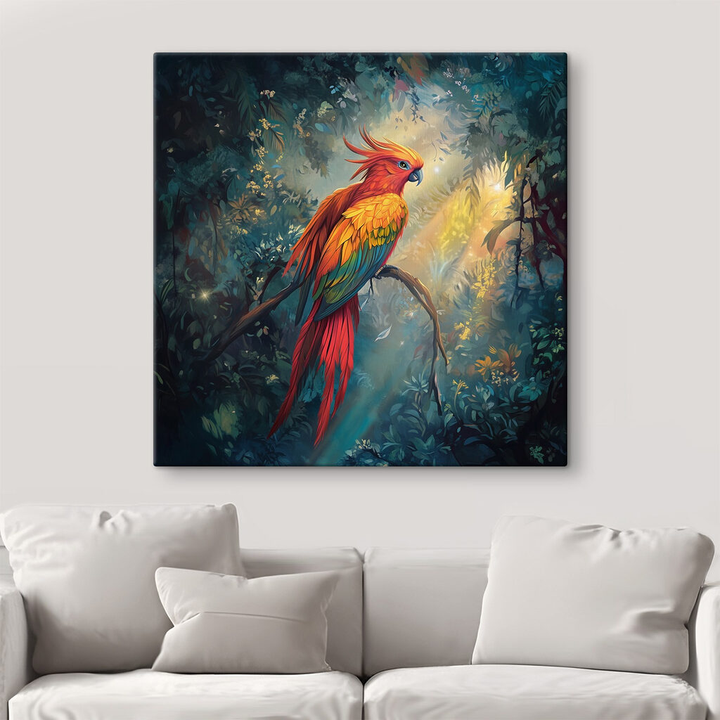 Colorful bird sitting on a branch in a forest Colorful bird sitting on a branch in a forest