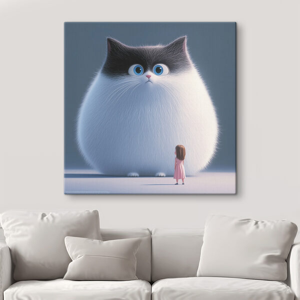 Cartoon of a cat looking at a little girl Cartoon of a cat looking at a little girl