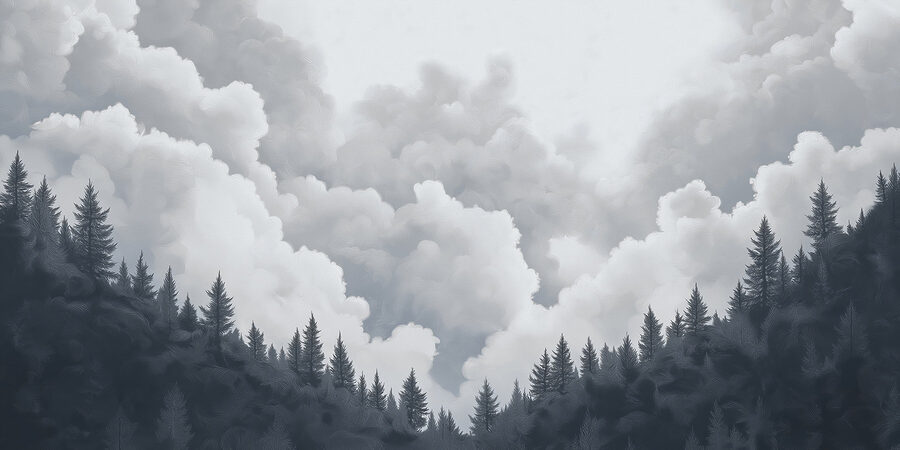Grupo de árboles y nubes