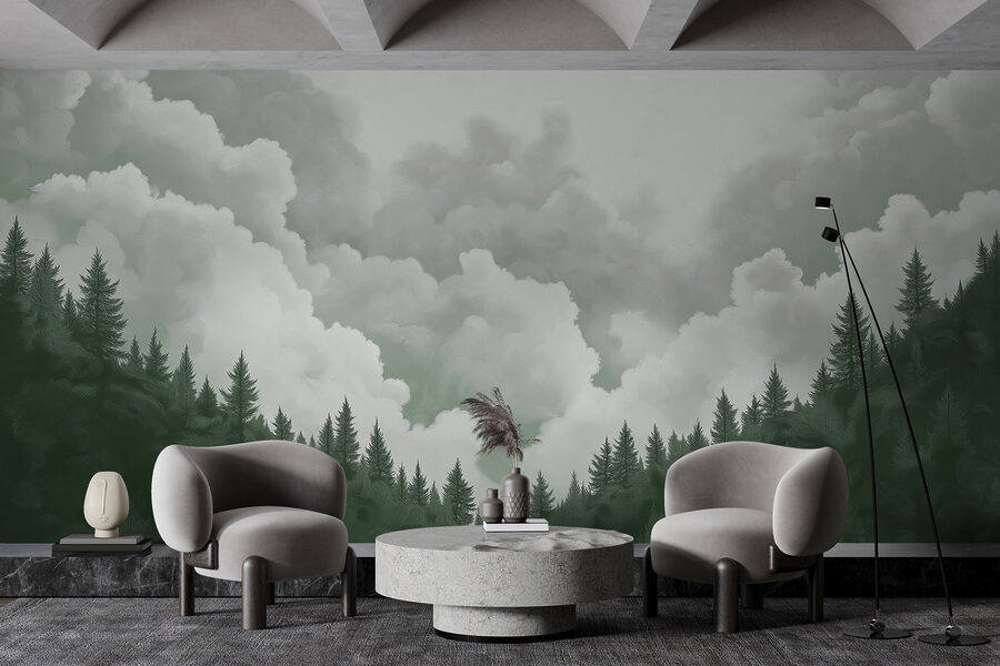 Grupo de árboles y nubes